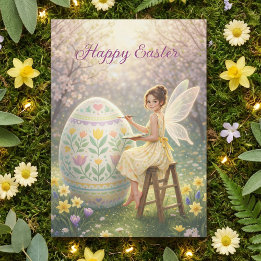 Cartes Pour Fêtes Annuelles Easter Fairy Painting Egg Spring