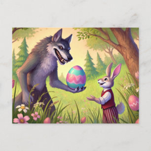 Cartes Pour Fêtes Annuelles Easter Surprise - Le cadeau du loup au lapin