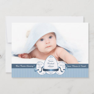 Cartes Pour Fêtes Annuelles Easter Three Blue Photo Birth Announcement