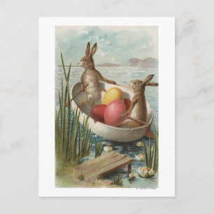 Cartes Pour Fêtes Annuelles EasterBunnies dans un bateau avec les oeufs