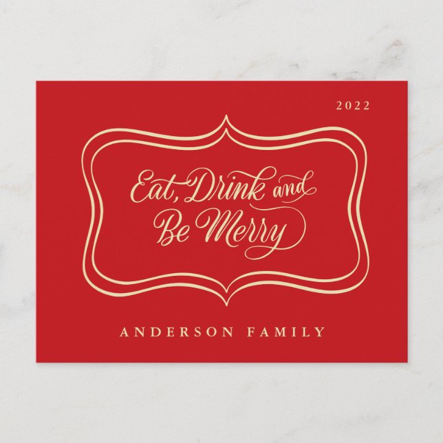 Cartes Pour Fêtes Annuelles Eat Drink & be Joyeux Noël Classic Gold Frame (Devant)
