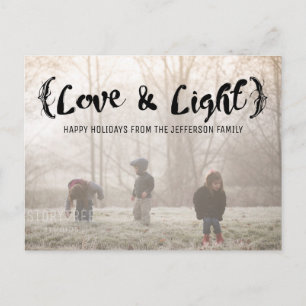 Cartes Pour Fêtes Annuelles Ebony Elegant Sketched Love & Light Holiday Photo
