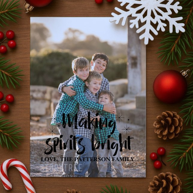Cartes Pour Fêtes Annuelles Ebony Starry Fabriquer des esprits brillants Photo (Ebony Starry Making Spirits Bright Holiday Photo Card)