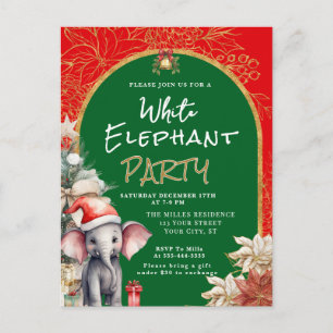 Cartes Pour Fêtes Annuelles Échange de cadeaux éléphant blanc or, blanc et ver