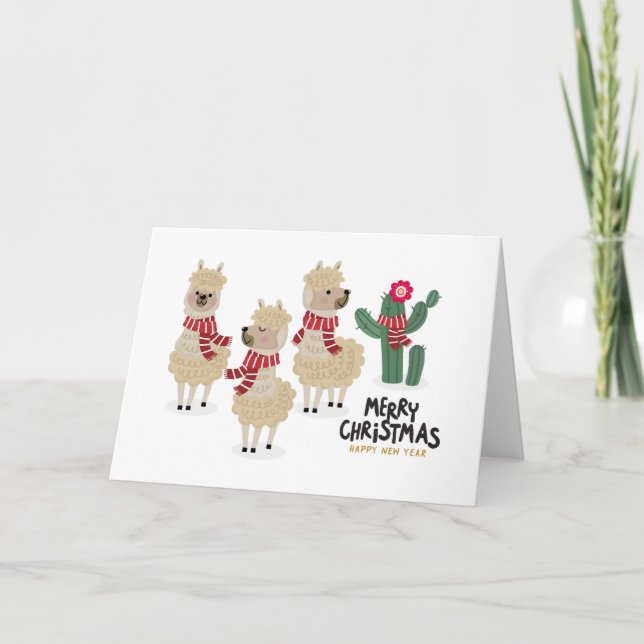 Cartes Pour Fêtes Annuelles Écharpe mignonne de rouge d'usage d'alpaga (Devant)