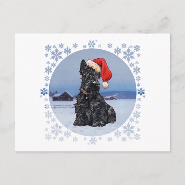 Cartes Pour Fêtes Annuelles Écossais Terrier de l'aide de Père Noël (Devant)