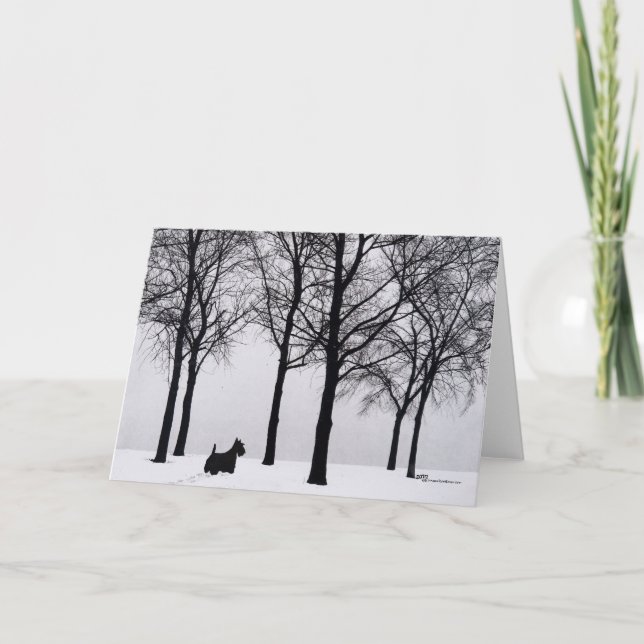 Cartes Pour Fêtes Annuelles Ecosse dans Snowy Woods (Devant)