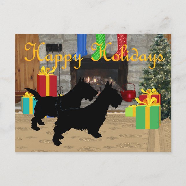 Cartes Pour Fêtes Annuelles Ecosse de Noël au coin de la cheminée (Devant)