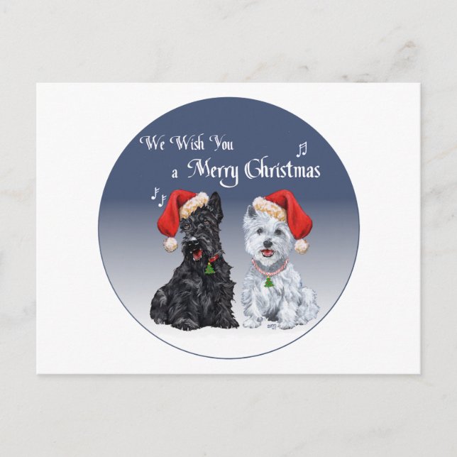 Cartes Pour Fêtes Annuelles Ecosse et Westie Noël Carols (Devant)