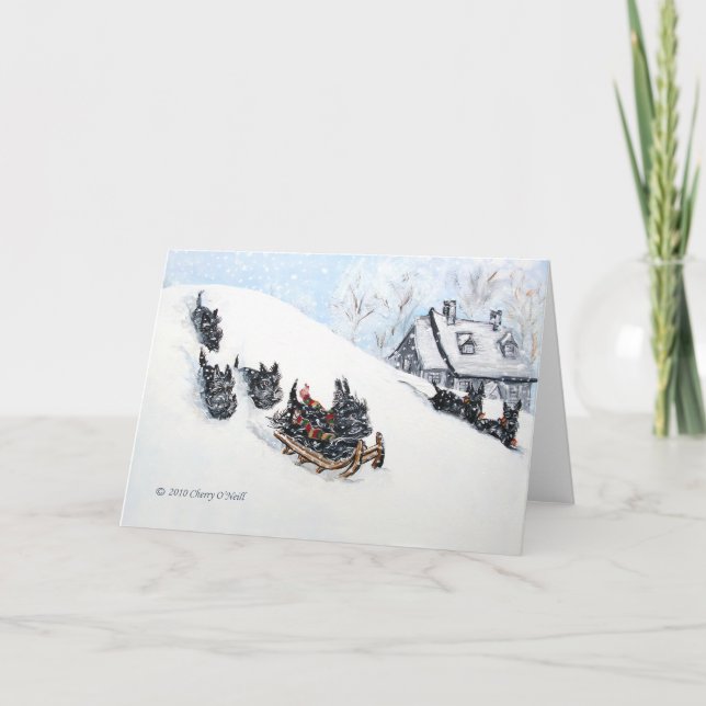 Cartes Pour Fêtes Annuelles Ecosse Sledding Terriers (Devant)