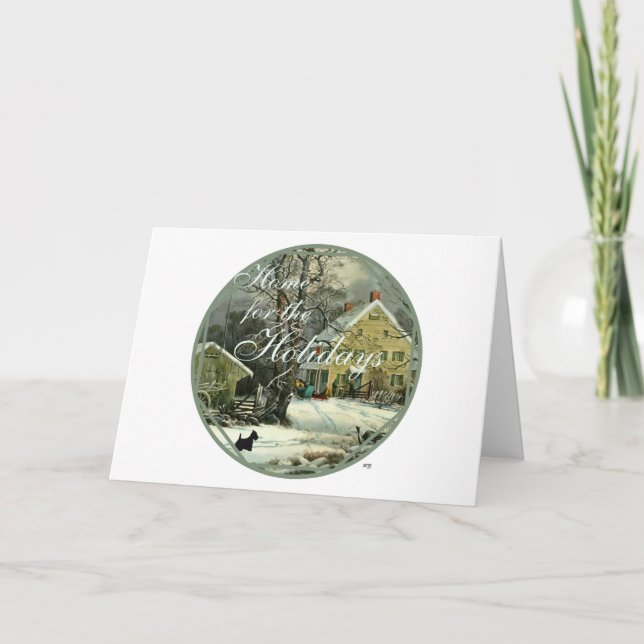 Cartes Pour Fêtes Annuelles Ecosse Terrier Hiver à l'ancienne mode (Devant)