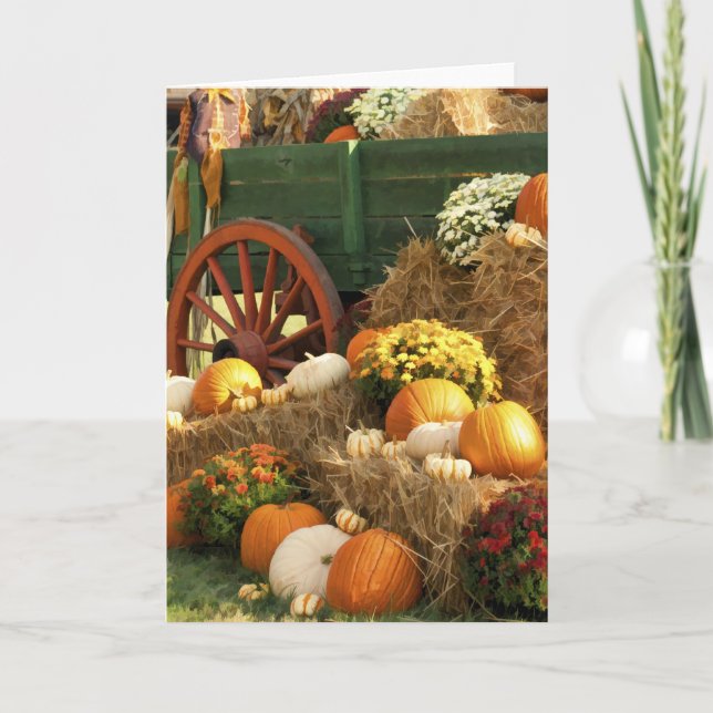 Cartes Pour Fêtes Annuelles Écran d'automne antique et Citrouille (Devant)