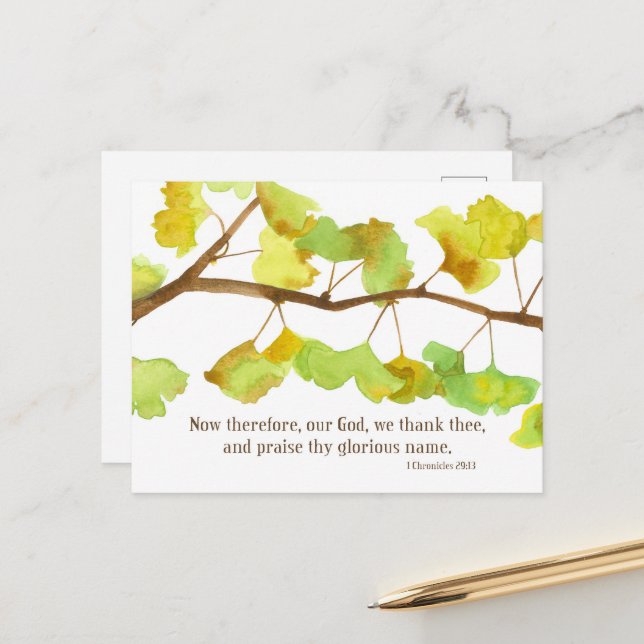 Cartes Pour Fêtes Annuelles Écriture 1 Chroniques 29 13 Ginkgo Leaf Branch (Devant/Arrière en situation)