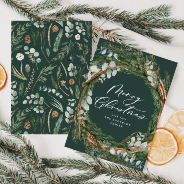 Cartes Pour Fêtes Annuelles Écriture de feuille minimale moderne Noël (Créateur téléchargé)