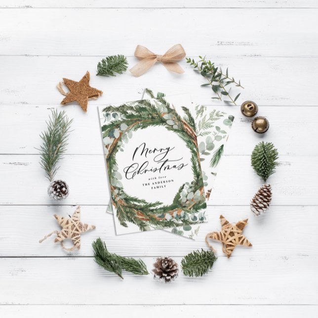 Cartes Pour Fêtes Annuelles Écriture de feuille minimale moderne Noël (Créateur téléchargé)