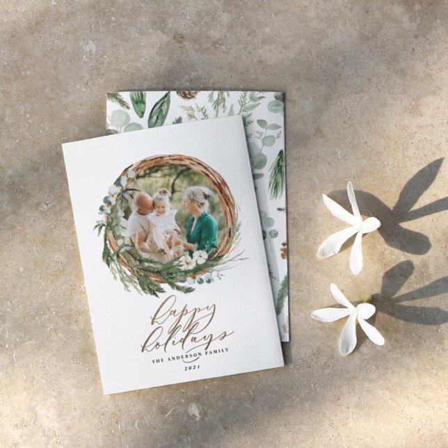 Cartes Pour Fêtes Annuelles Écriture d'or botanique moderne 1 photo Noël (Créateur téléchargé)