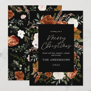 Cartes Pour Fêtes Annuelles Écriture élégante florale en terre cuite noire