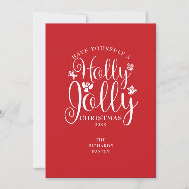 Cartes Pour Fêtes Annuelles Écriture festive de Noël Holly Jolly élégante (Devant)