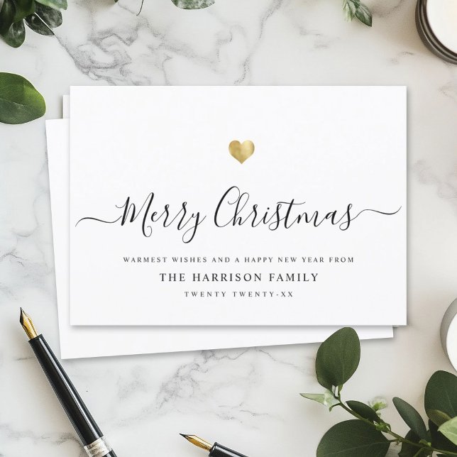 Cartes Pour Fêtes Annuelles Écriture Moderne Élégante Joyeux Noël Cœur Doré (Créateur téléchargé)
