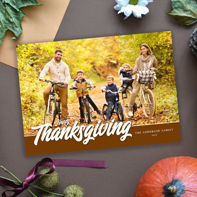 Cartes Pour Fêtes Annuelles Écriture moderne Photo Thanksgiving (Créateur téléchargé)