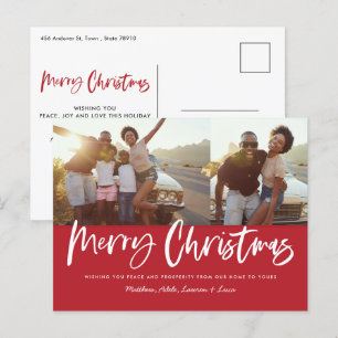 Cartes Pour Fêtes Annuelles Écriture rouge et blanc joyeux Noël multi photo H