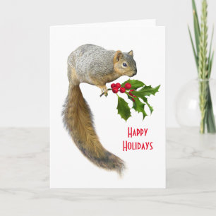 Cartes Pour Fêtes Annuelles Écureuil avec Holly Holiday Card