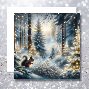 Cartes Pour Fêtes Annuelles Écureuil de Noël Magique Forêt d'hiver enchantée