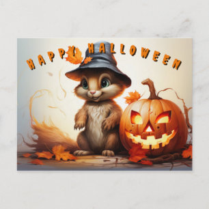 Cartes Pour Fêtes Annuelles Écureuil d'Halloween en Casquette mignon avec Citr