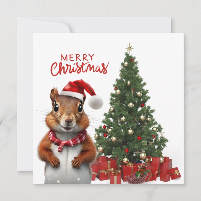 Cartes Pour Fêtes Annuelles Écureuil et sapin de Noël (Devant)