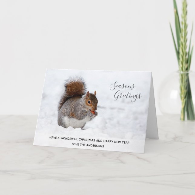 Cartes Pour Fêtes Annuelles Écureuil gris Snow Xmas d'hiver Photo personnalisé (Devant)