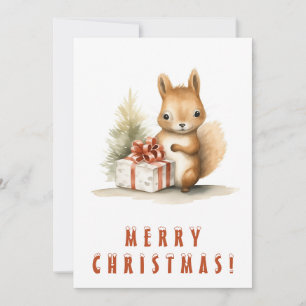 Cartes Pour Fêtes Annuelles Écureuil mignon avec cadeau de Noël Joyeux Noël