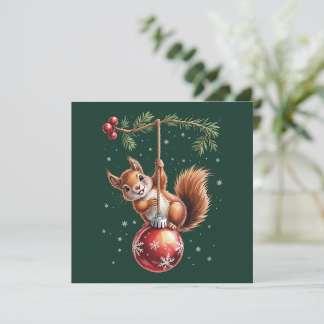 Cartes Pour Fêtes Annuelles Écureuil Noël Hiver Flocon de neige Vacances d'hiv (Debout devant)