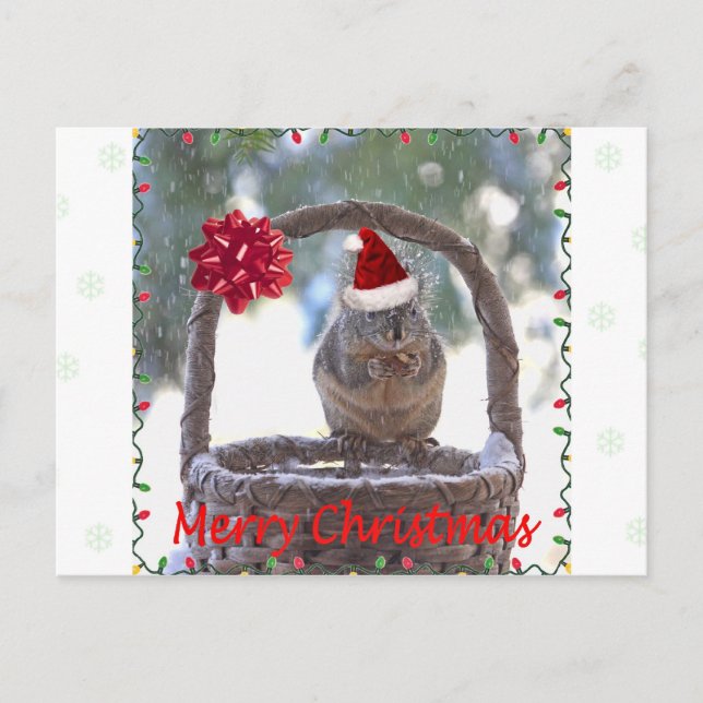 Cartes Pour Fêtes Annuelles Écureuil portant le chapeau du Père Noël (Devant)