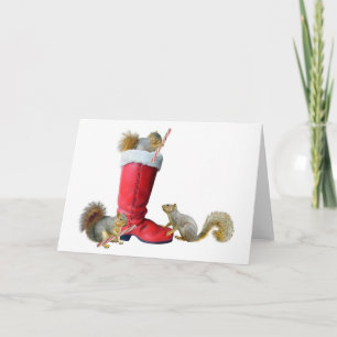 Cartes Pour Fêtes Annuelles Écureuils dans la botte de Père Noël