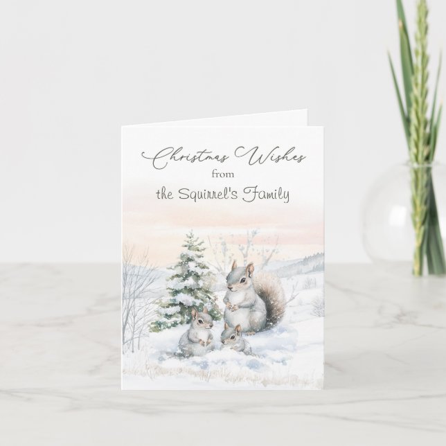 Cartes Pour Fêtes Annuelles Écureuils de Noël Forêt d'hiver (Devant)