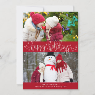 Cartes Pour Fêtes Annuelles Éditable Rouge et blanc Script HEUREUX VACANCES