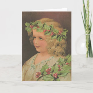 Cartes Pour Fêtes Annuelles Edwardian Child Holly Christmas