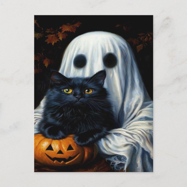 Cartes Pour Fêtes Annuelles Éffrayant Black Cat Halloween Wallpaper — 2025 Nui (Devant)