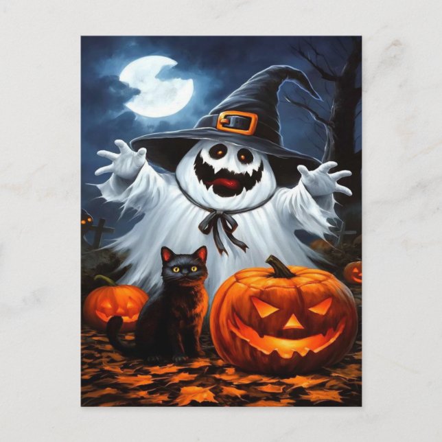 Cartes Pour Fêtes Annuelles Éffrayant Black Cat Halloween Wallpaper — 2025 Nui (Devant)