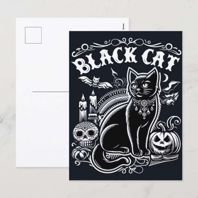 Cartes Pour Fêtes Annuelles Éffrayant Black Cat Halloween Wallpaper — 2025 Nui (Devant / Derrière)