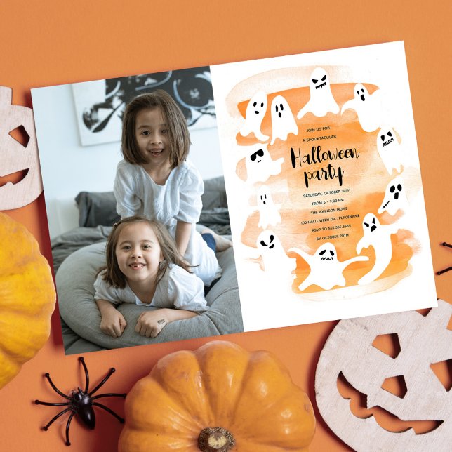Cartes Pour Fêtes Annuelles Éffrayant fantôme Halloween fête aquarelle photo (Créateur téléchargé)