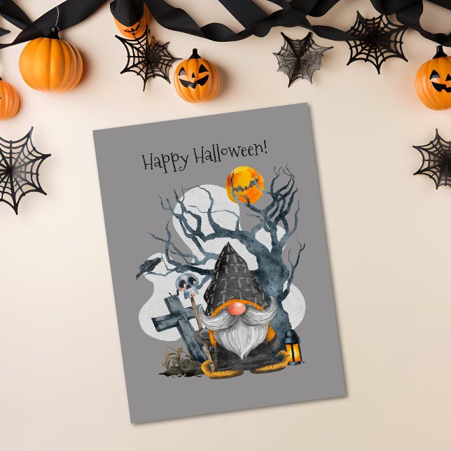 Cartes Pour Fêtes Annuelles Éffrayant Halloween Gnome (Creepy Gnome Skull & Shadows Halloween Holiday Card)