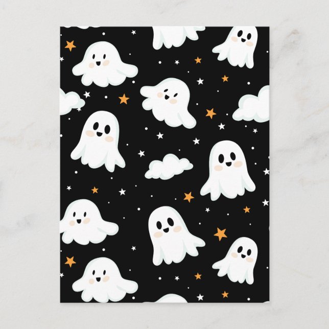 Cartes Pour Fêtes Annuelles Éffrayant mignon Halloween Ghost Nuageux Star Sky (Devant)
