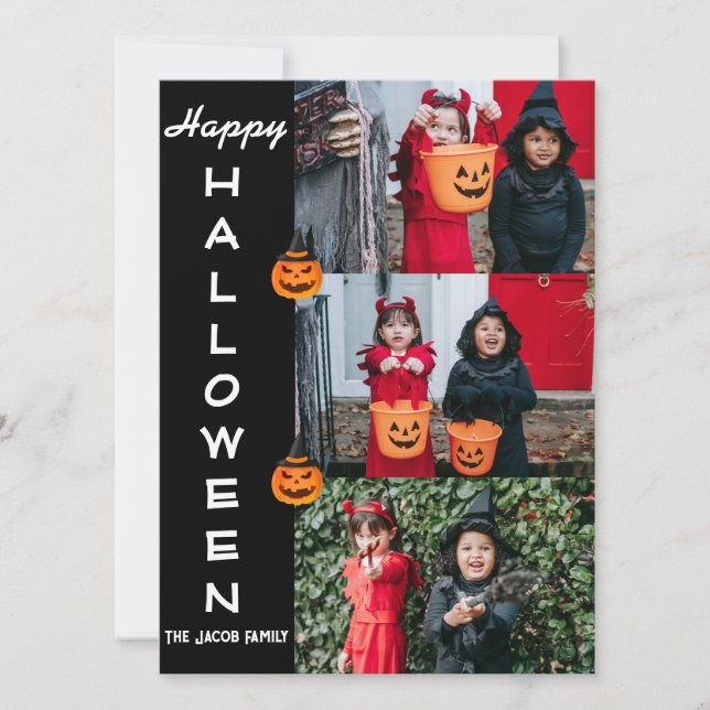 Cartes Pour Fêtes Annuelles Éffrayant moderne Halloween Famille Trois Photo Co (Devant)