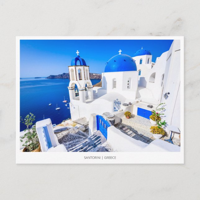 Cartes Pour Fêtes Annuelles Église bleue Oia, Santorin, Grèce (Devant)