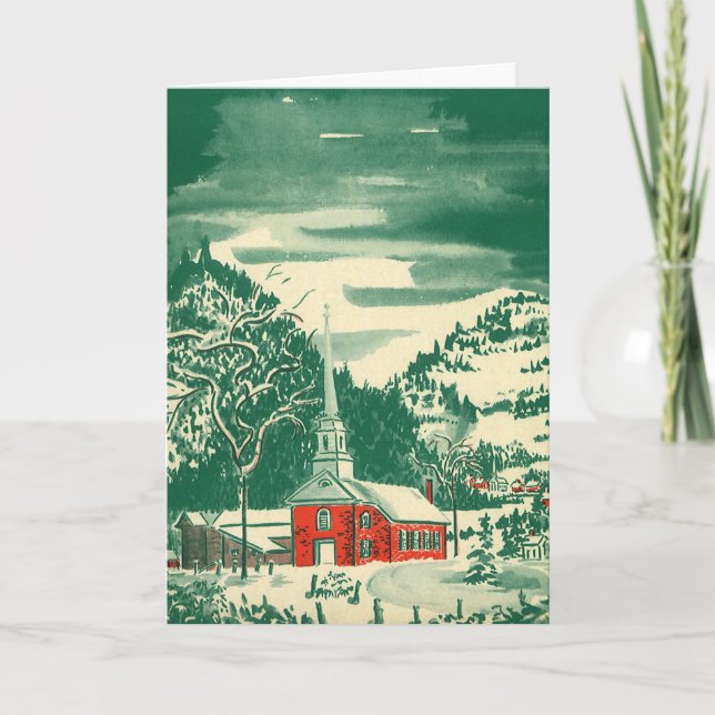 Cartes Pour Fêtes Annuelles Eglise de Noël Vintage, paysage de neige en hiver (Devant)