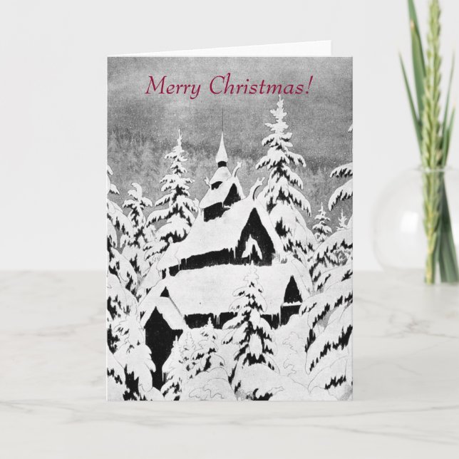 Cartes Pour Fêtes Annuelles Église norvégienne dans la neige (Devant)
