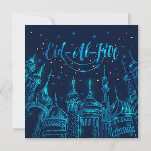 Cartes Pour Fêtes Annuelles Eid al Fitr Mosquée Moubarak Étoiles Feu d'artific