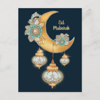 Cartes Pour Fêtes Annuelles Eid Moubarak avec fleurs de henné et lanternes ara