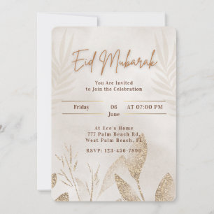Cartes Pour Fêtes Annuelles Eid Moubarak beige et or  Élégante fête islamique